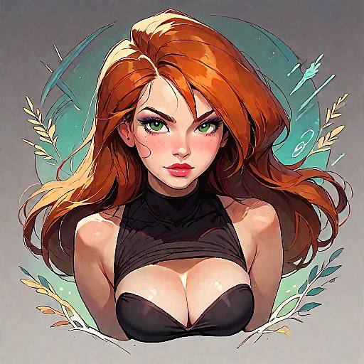 Red-Haired Woman in Black Bikini Artwork