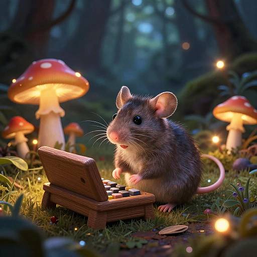 Cute Rat Typing in Enchanted Forest