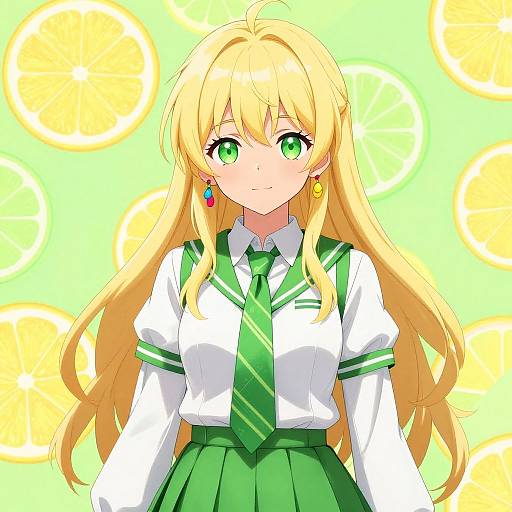 Anime Girl in School Uniform with Citrus Background