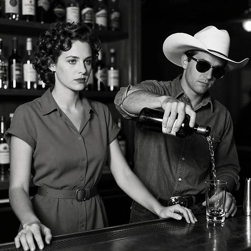 Dramatic Black-and-White Bar Scene