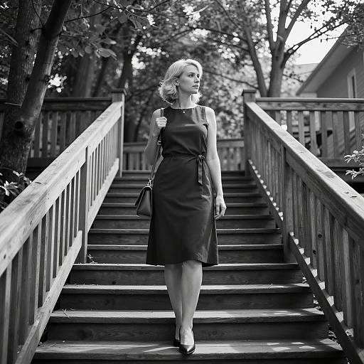 Elegant Woman on Serene Wooden Staircase