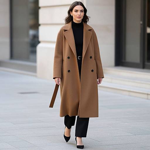 Stylish Woman in Long Brown Coat
