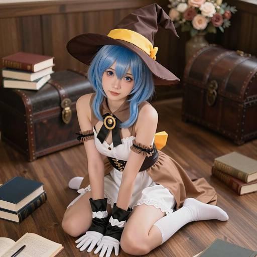 Blue-Haired Anime Witch Artwork