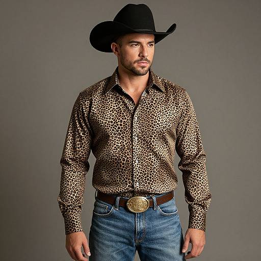 Man in Leopard Print and Cowboy Hat