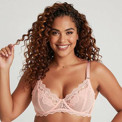 Confident Smiling Woman in Lace Bra