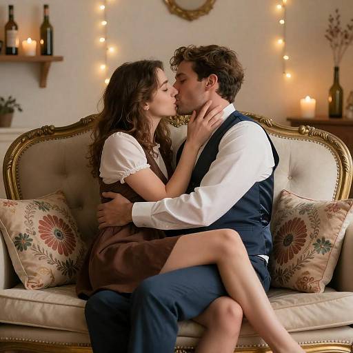 Passionate Kiss on a Luxe Chaise Lounge