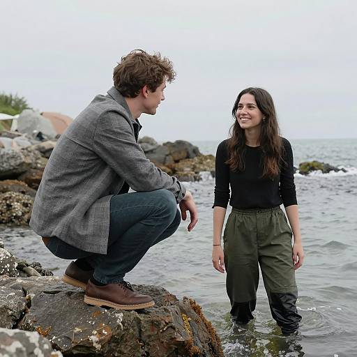 Romantic Moment by the Rocky Shoreline