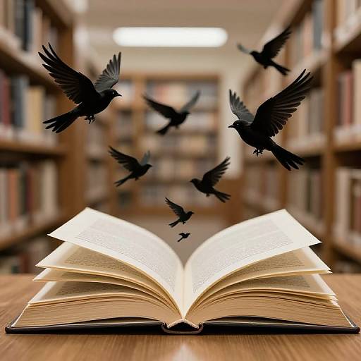 Librarian with Singing Books and Sparrows