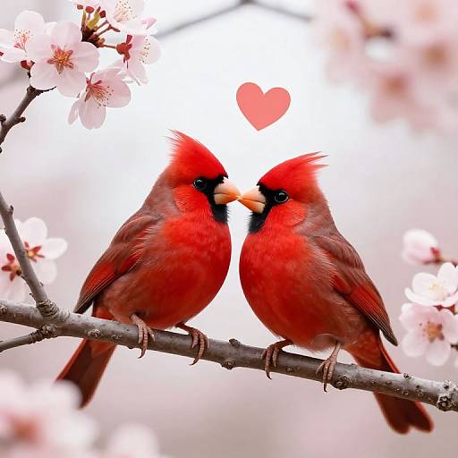 Affectionate Red Birds in Blossom