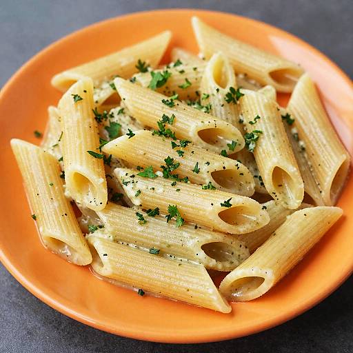 Vibrant Penne Pasta on Orange Plate