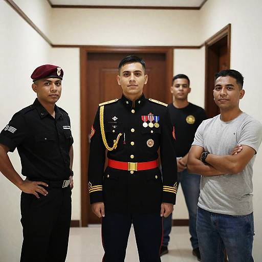 Portrait of Men with Military Uniforms and Casual Clothes