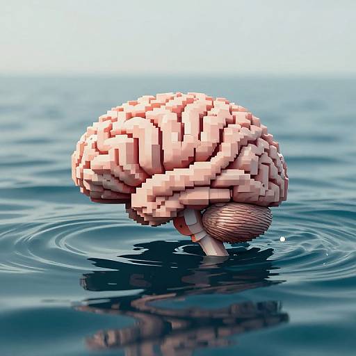 Pixelated Brain Emerging from Ocean