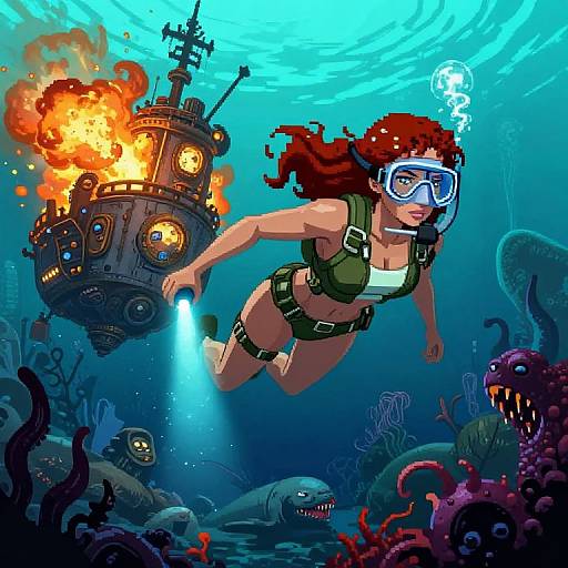 Pixel Spy Escapes Exploding Steampunk Sub