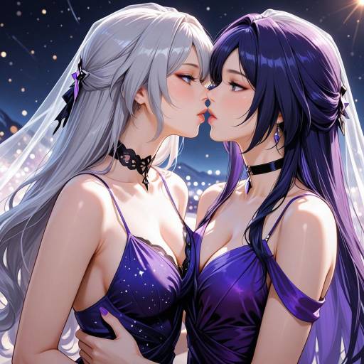 Elegant Yuri Kiss with Mountain View