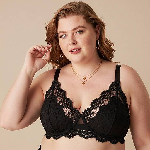 Plus-Size Woman in Black Lace Bra
