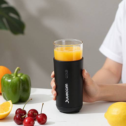 Woman Using Portable Juicecom Blender