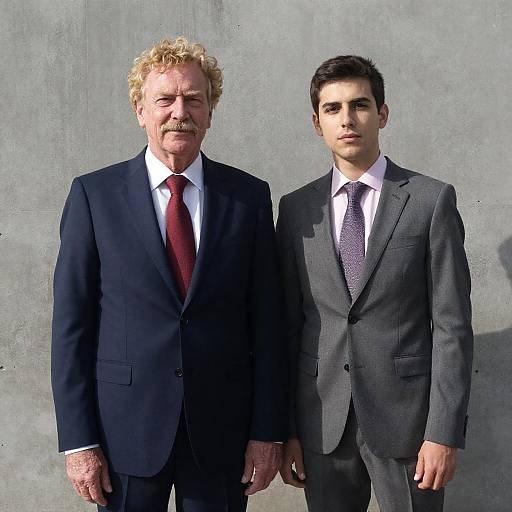 Two Men in Suits Against Concrete Wall