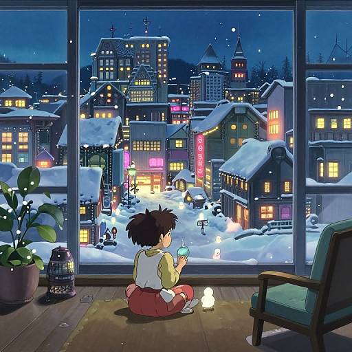 Miyazaki-Inspired Neon Winter Night