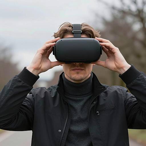 Man in VR Headset Among Blurred Nature
