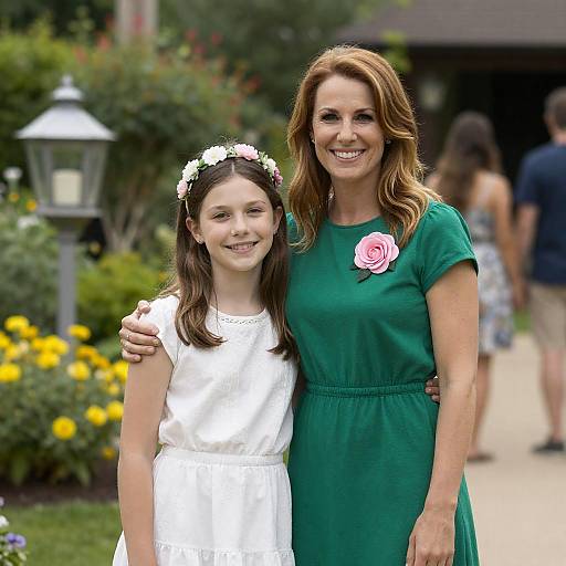 Smiling Mother-Daughter Bond in Garden