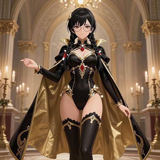 Gothic Anime Woman in Candlelit Archway