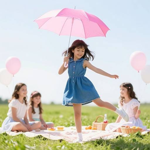 Girl Dancing with Pink Umbrella
