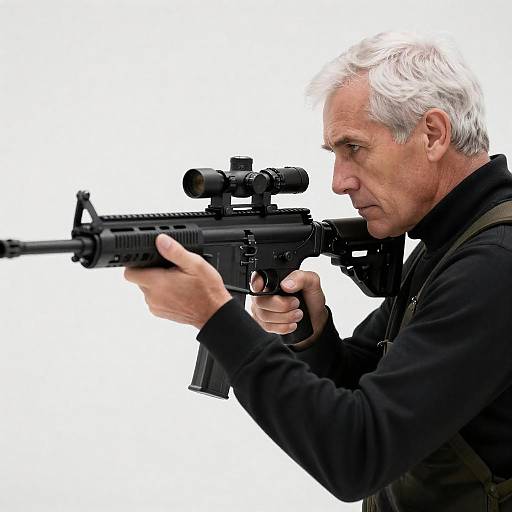 Profile Portrait: Older Man Holding Rifle