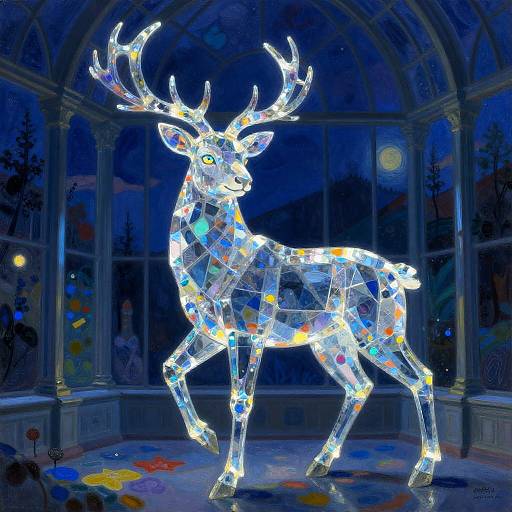 Fauvist Crystalline Stag in Glass Cathedral