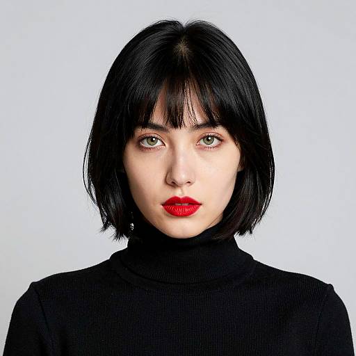Portrait of Woman with Black Hair and Red Lipstick