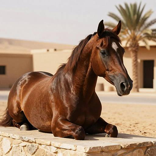 Elegant Arabian Horse in Desert Oasis
