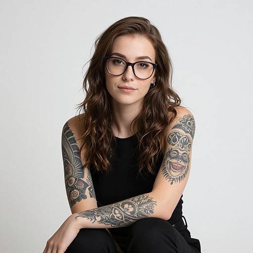 Portrait of Tattooed Woman with Glasses