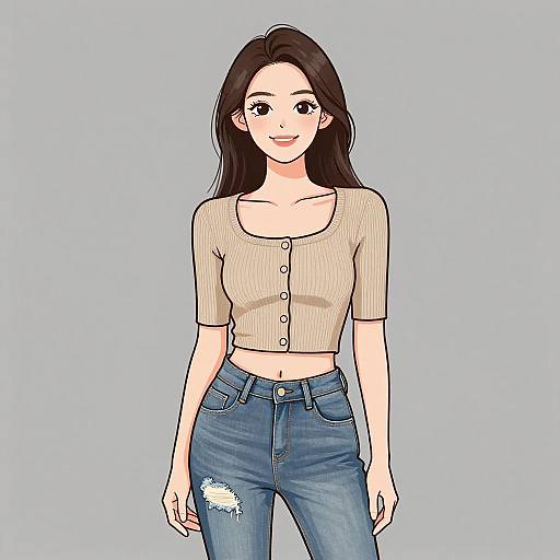 Smiling Woman in Casual Chic Outfit