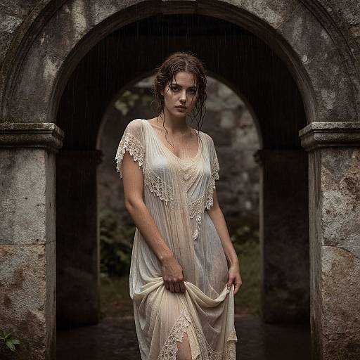 Vintage Woman in Wet Muslin Dress