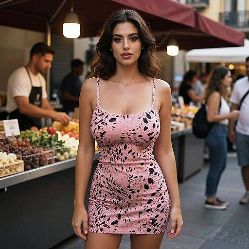 Woman in Animal Print Dress in Barcelona