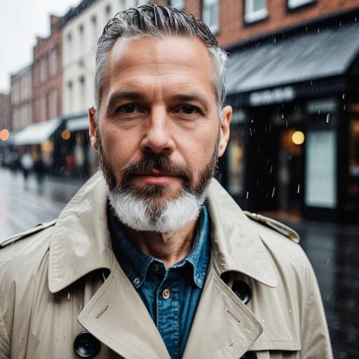 Mature Man in Rainy Urban Street