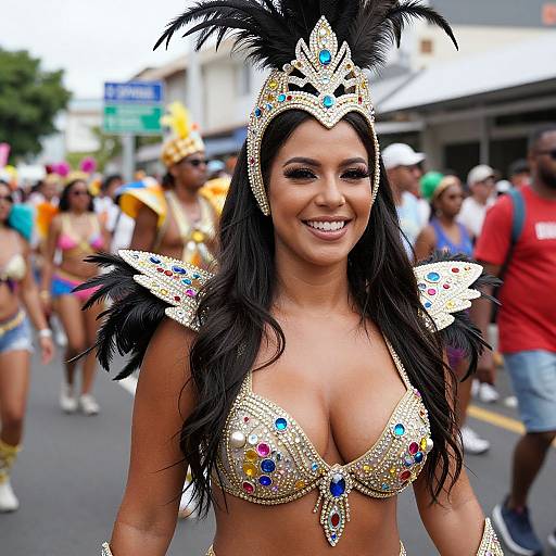 Smiling Woman in Vibrant Parade Attire