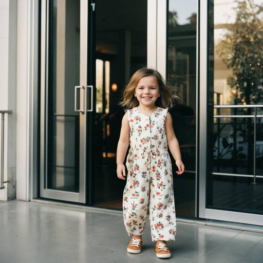Toddler Girl in Floral Jumpsuit Outdoors