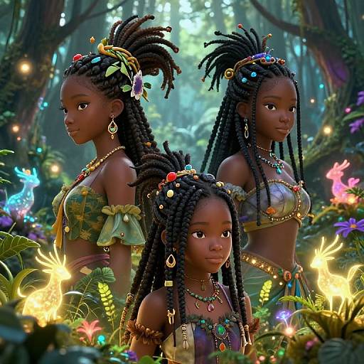 Black Anime Characters in Mystical Forest