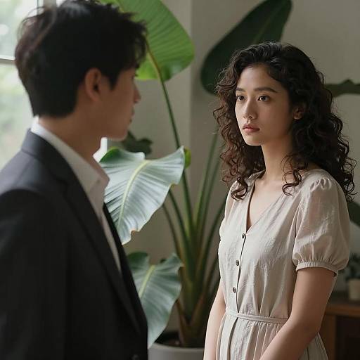 Man and Woman Indoor Conversation