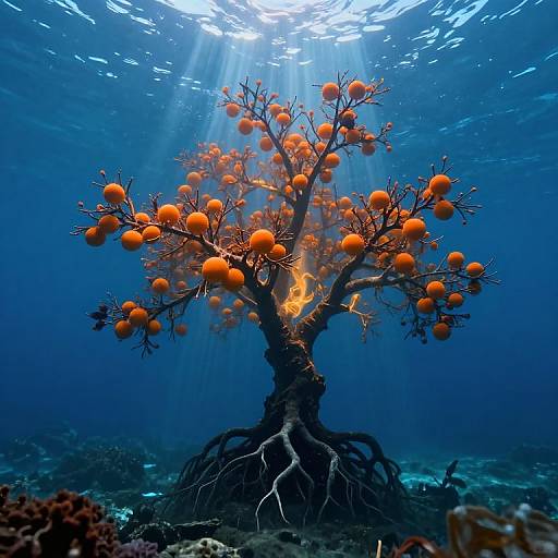 Luminous Ocean-Floor Tree with Radiant Fruits