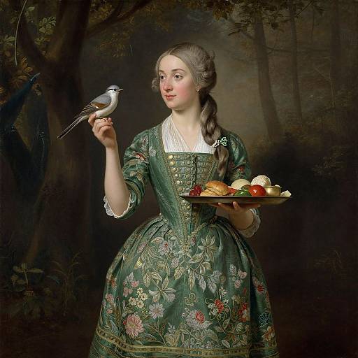 Woman in Green Dress with Bird