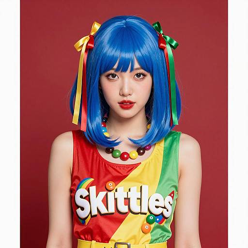Woman in Colorful Skittles-Inspired Costume