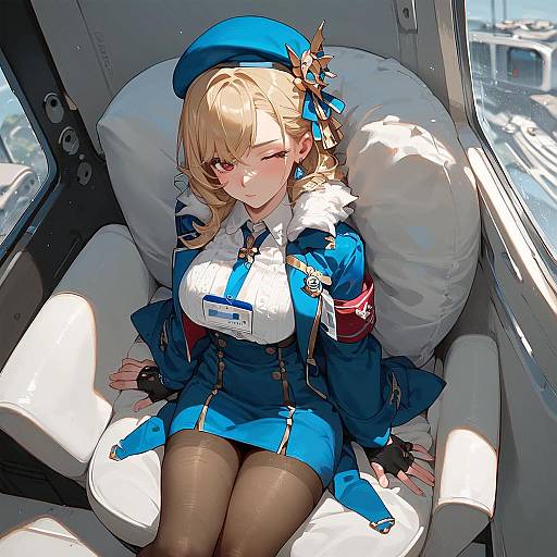 Anime Girl in Airplane Interior
