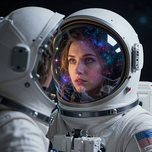 Woman in Spacesuit with Cosmic Helmet