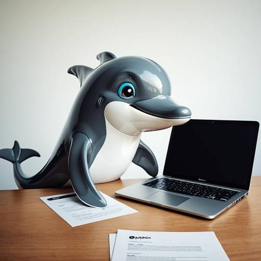 Cartoon Dolphin at Desk with Laptop and Resume