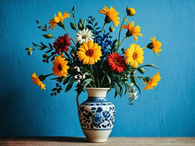 Elegant Floral Wallpaper with Blue Background