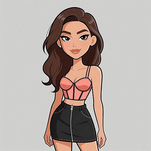 Smiling Woman in Edgy Coral Bustier