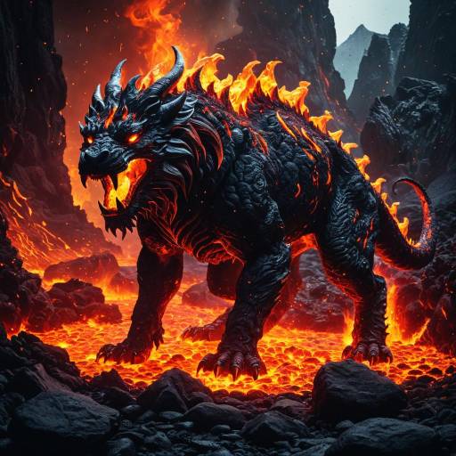 Lava Chimera in Fiery Volcanic Landscape