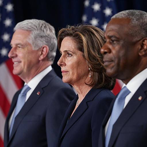 Three Politicians in Profile with Flag