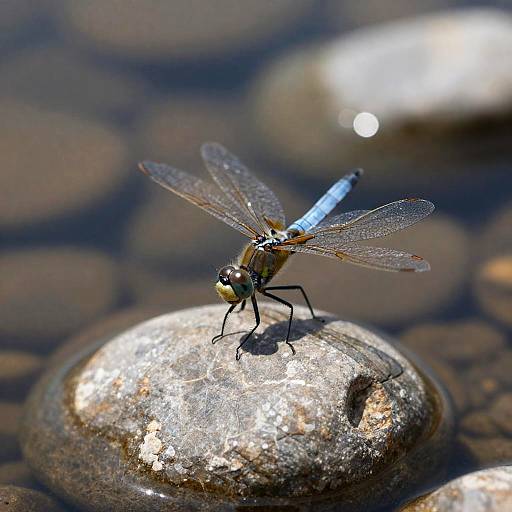 Close-Up of Tiny Dragonfly on Stone